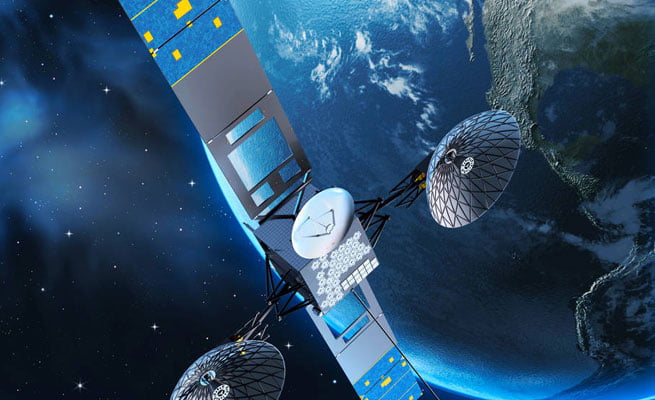 An artist rendering of a NASA Tracking and Data Relay Satellite (TDRS) in orbit.
